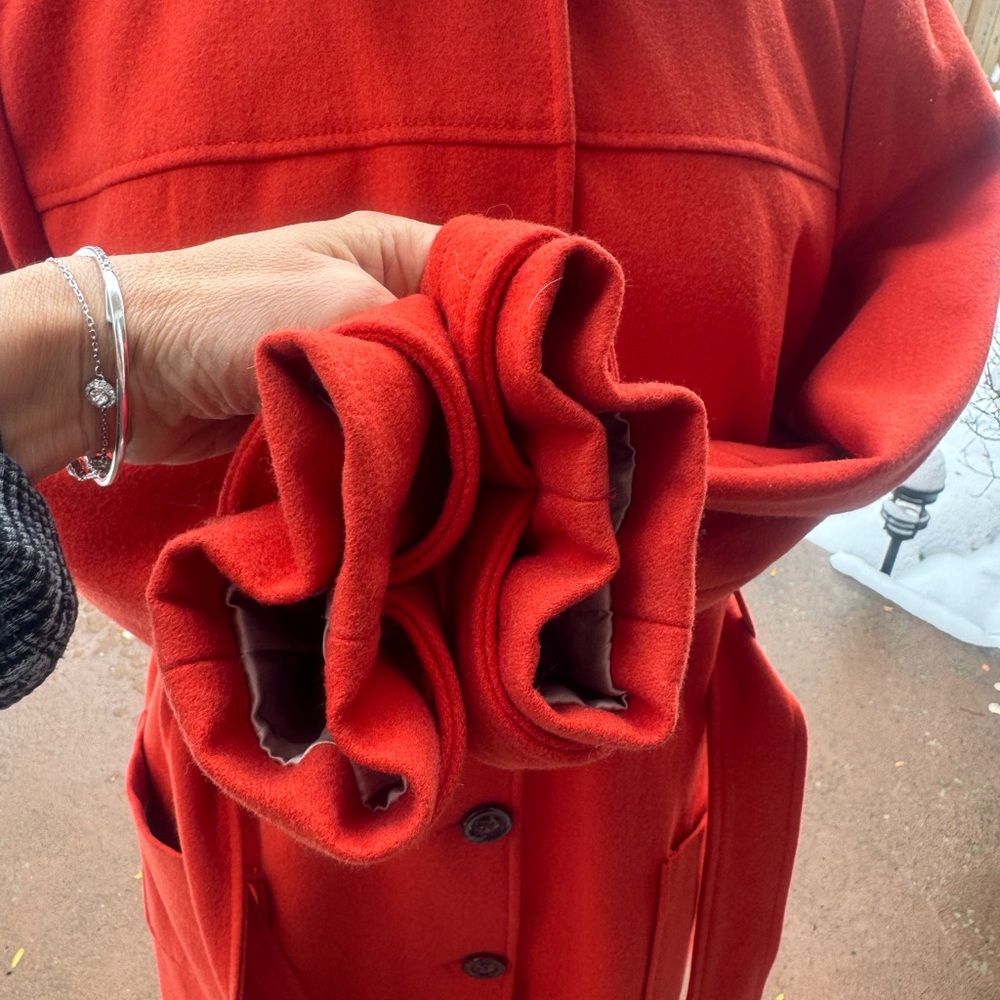 Banana Republic Orange Wool Blend Belted Coat Removable Hood L - Picture 9 of 13